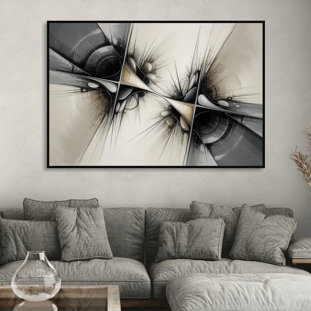 Sophisticated Interwoven Forms Black and White Abstract Living Room - Black Canvas Wall Art