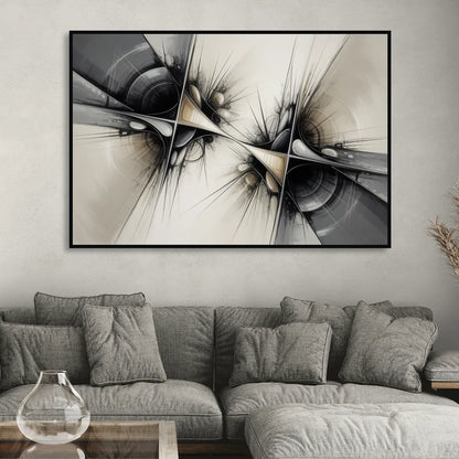 Sophisticated Interwoven Forms Black and White Abstract Living Room - Black Canvas Wall Art