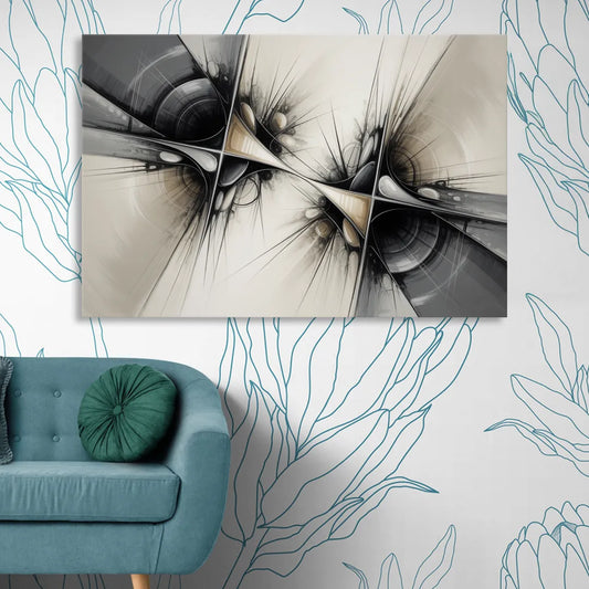 Sophisticated Interwoven Forms Black and White Abstract Living Room - Canvas Wall Art