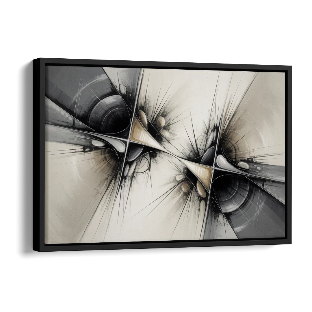 Sophisticated Interwoven Forms Black and White Abstract Side - Black Canvas Wall Art