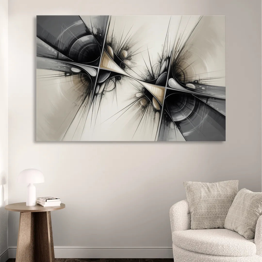 Sophisticated Interwoven Forms Black and White Abstract Sitting Room - Canvas Wall Art