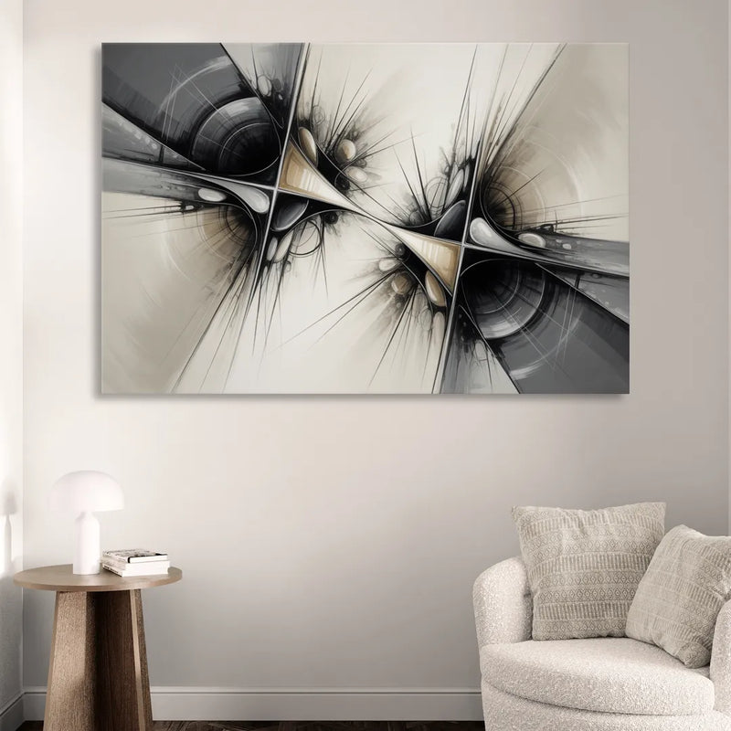 Sophisticated Interwoven Forms Black and White Abstract Sitting Room - Canvas Wall Art