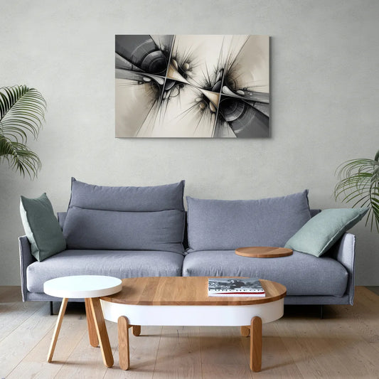 Sophisticated Interwoven Forms Black and White Abstract - Canvas Wall Art Living Room