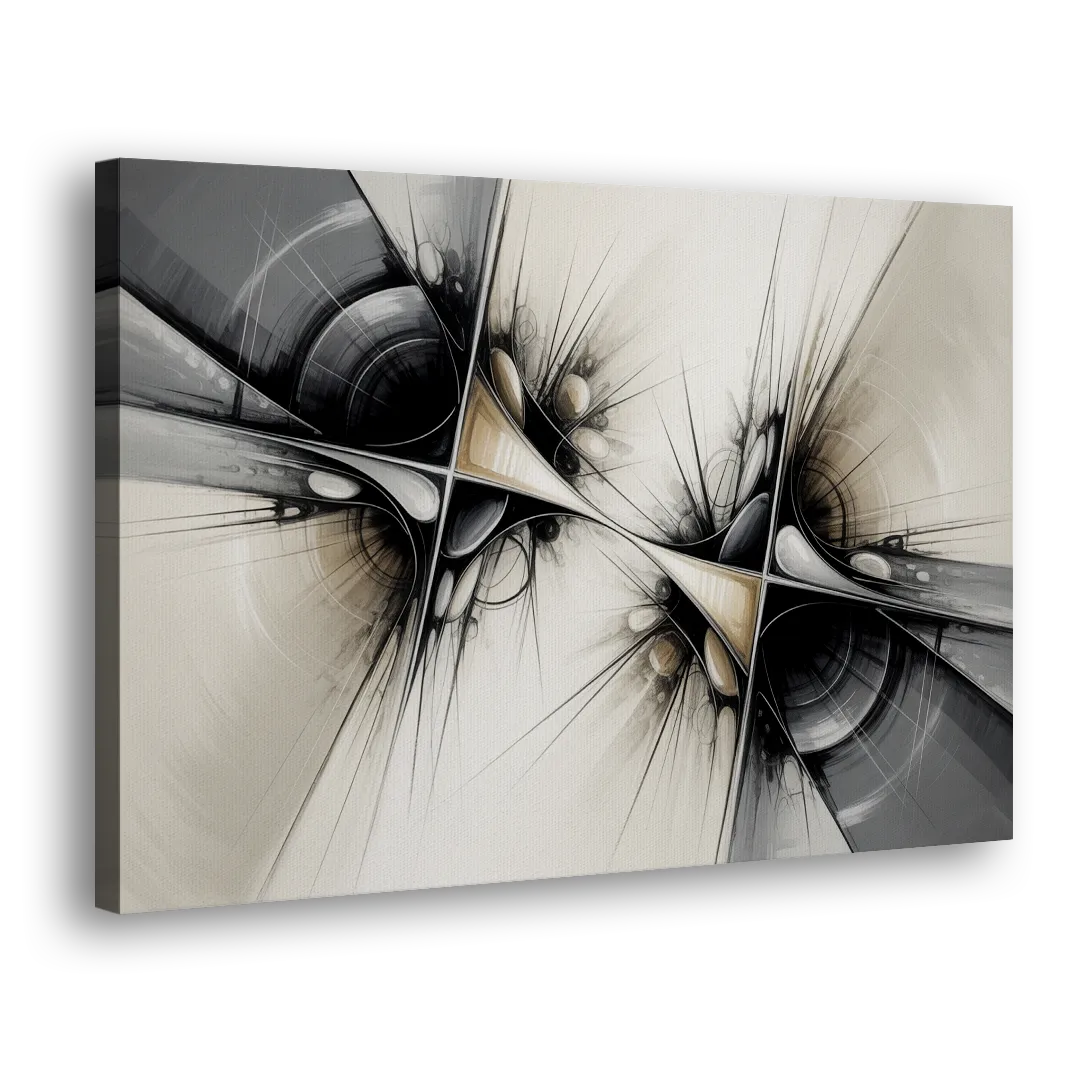 Sophisticated Interwoven Forms Black and White Abstract Side - Canvas Wall Art