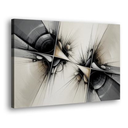 Sophisticated Interwoven Forms Black and White Abstract Side - Canvas Wall Art