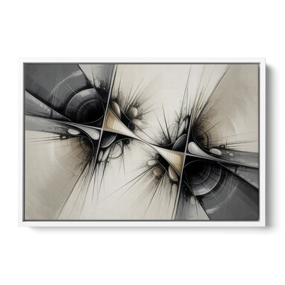 Sophisticated Interwoven Forms Black and White Abstract - White Frame Canvas