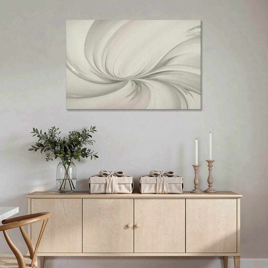 Sophisticated Swirling White Abstract - Canvas Wall Art - Coffee Table - 48x32