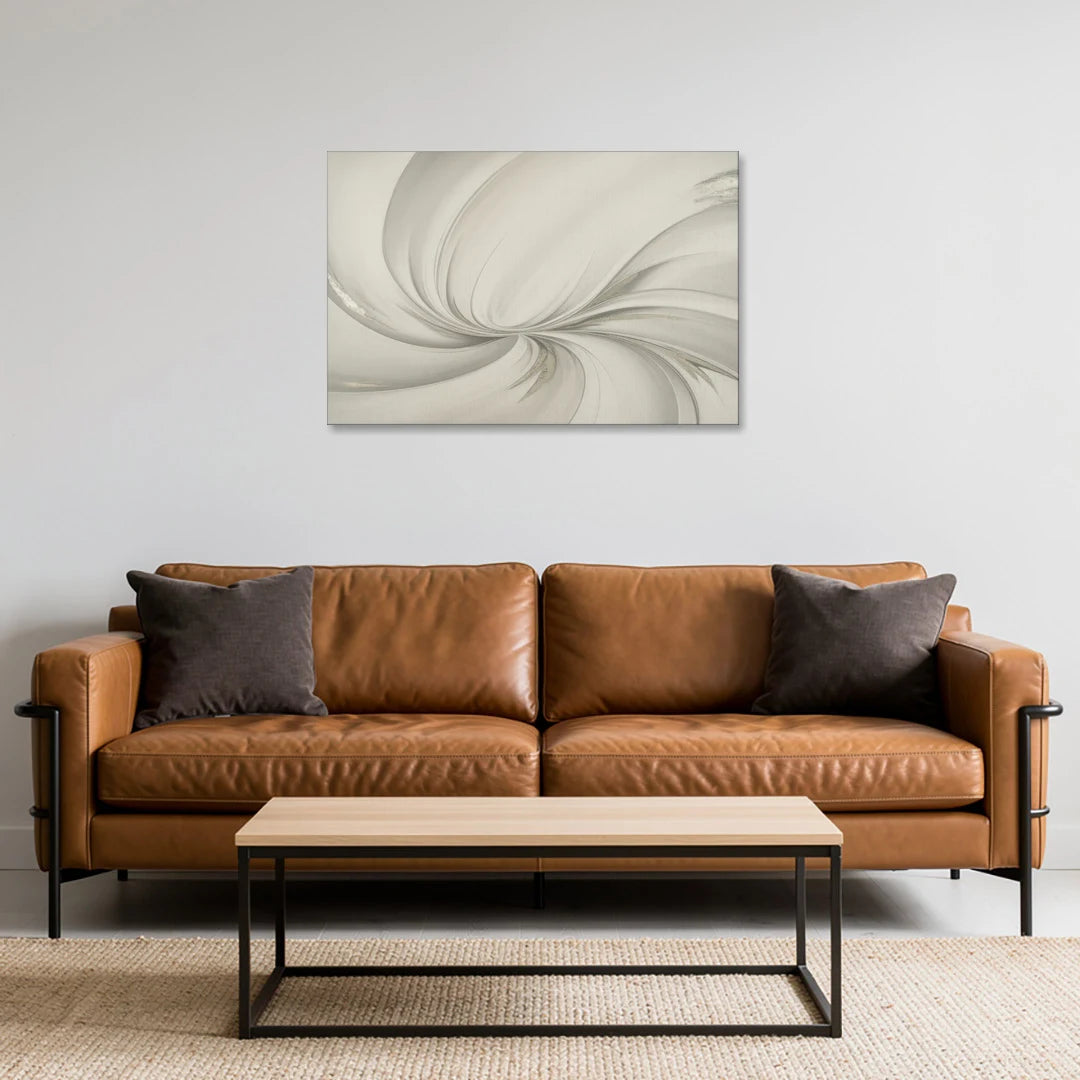 Sophisticated Swirling White Abstract - Canvas Wall Art - Sofa - 36x24