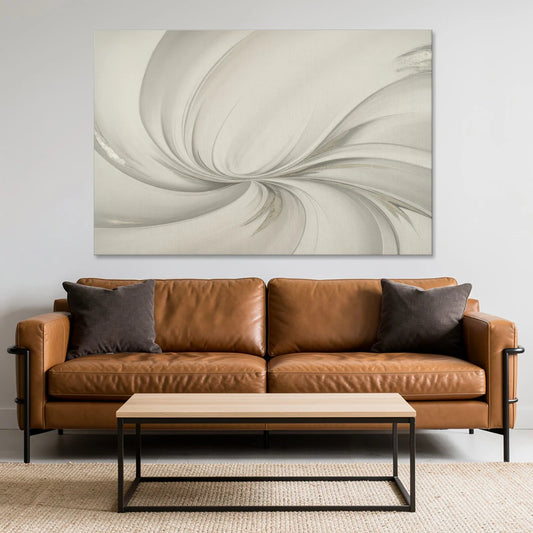Sophisticated Swirling White Abstract - Canvas Wall Art - Sofa - 60x40