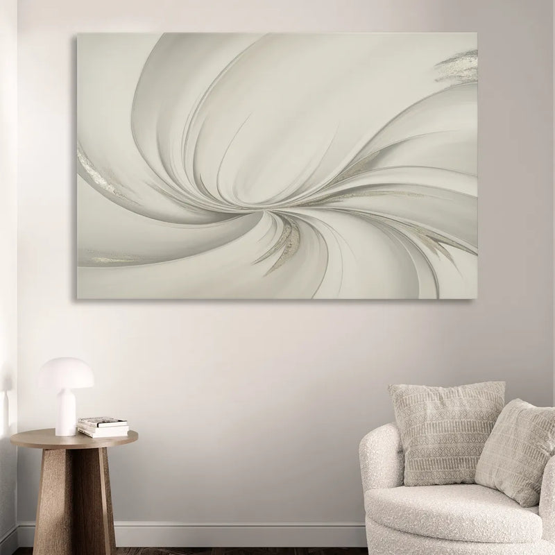 Sophisticated Swirling White Abstract Living Room - Canvas Wall Art