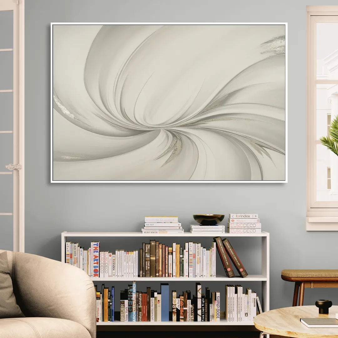 Sophisticated Swirling White Abstract Sitting Room - White Canvas Wall Art