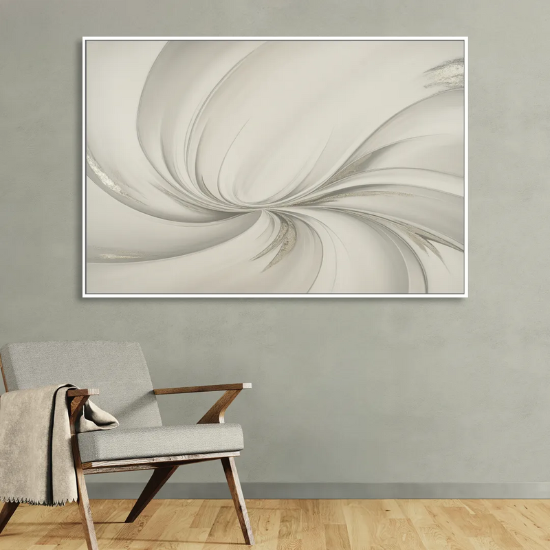 Sophisticated Swirling White Abstract Living Room - White Canvas Wall Art