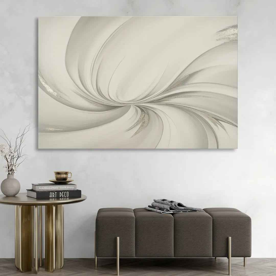 Sophisticated Swirling White Abstract Sitting Room - Canvas Wall Art