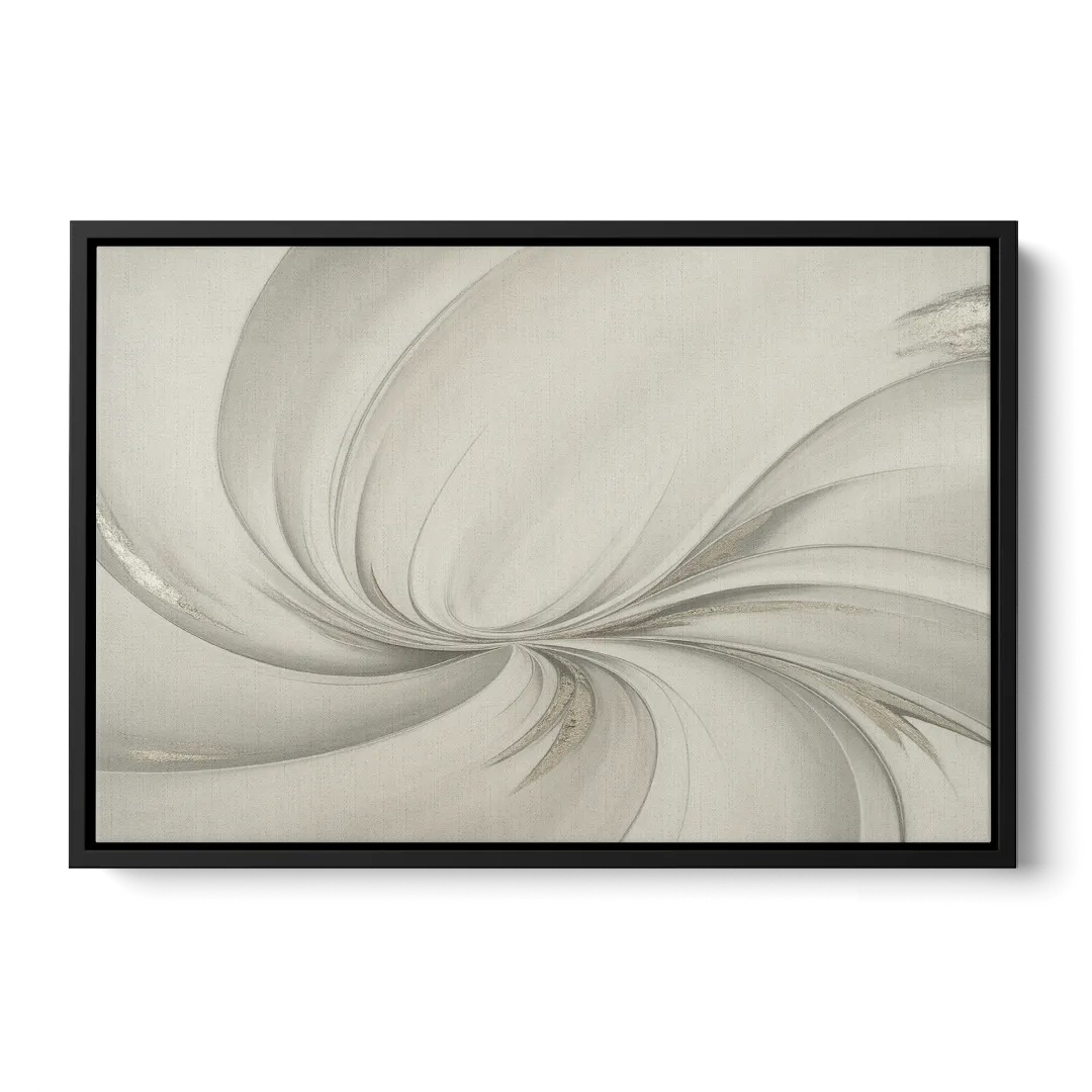 Sophisticated Swirling White Abstract Front - Black Canvas Wall Art