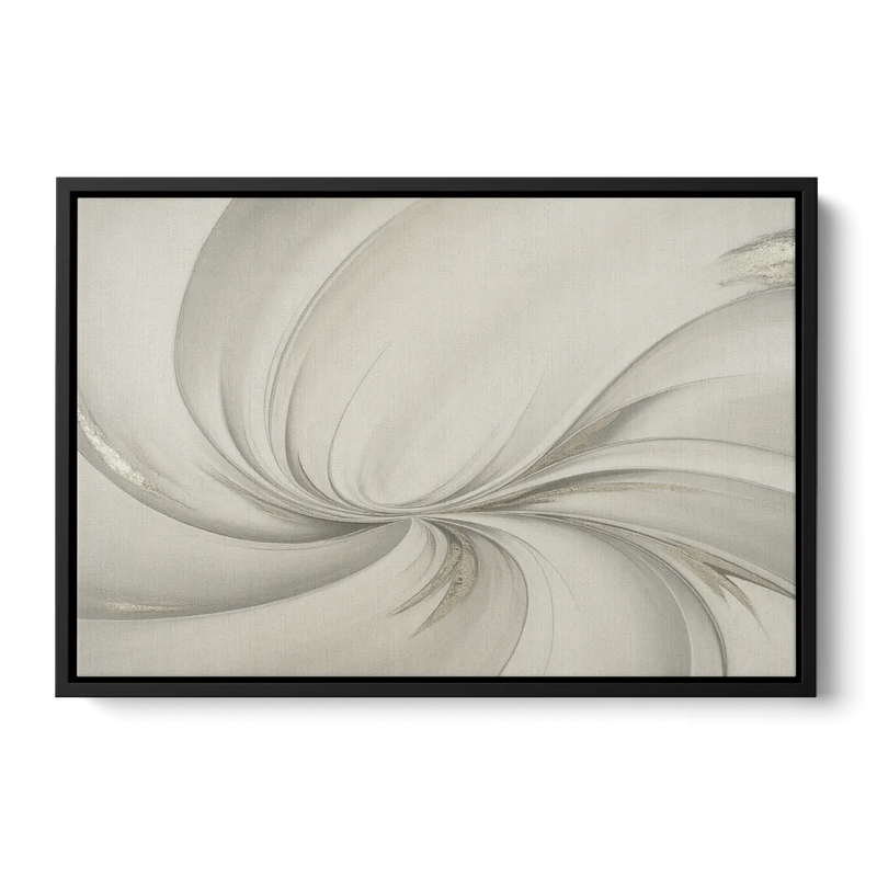Sophisticated Swirling White Abstract Front - Black Canvas Wall Art