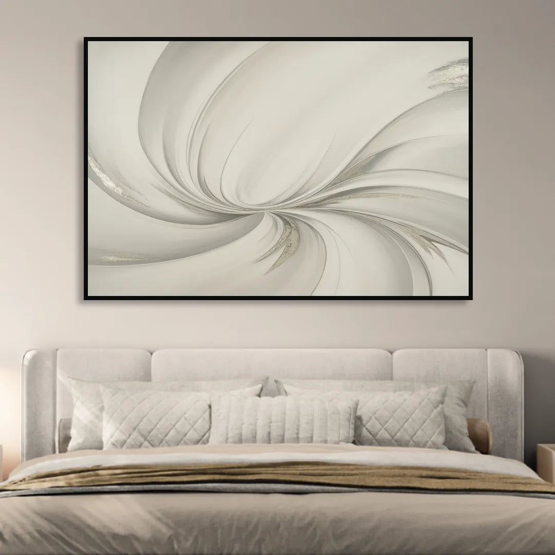 Sophisticated Swirling White Abstract Living Room - Black Canvas Wall Art