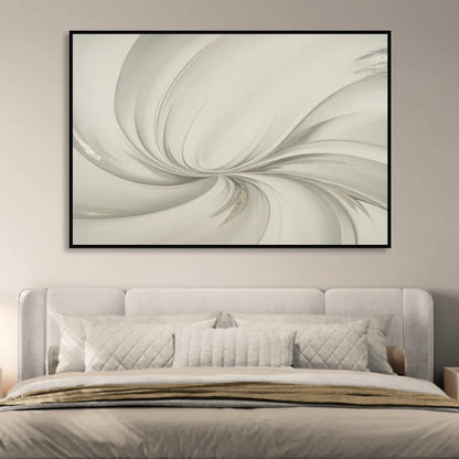 Sophisticated Swirling White Abstract Living Room - Black Canvas Wall Art