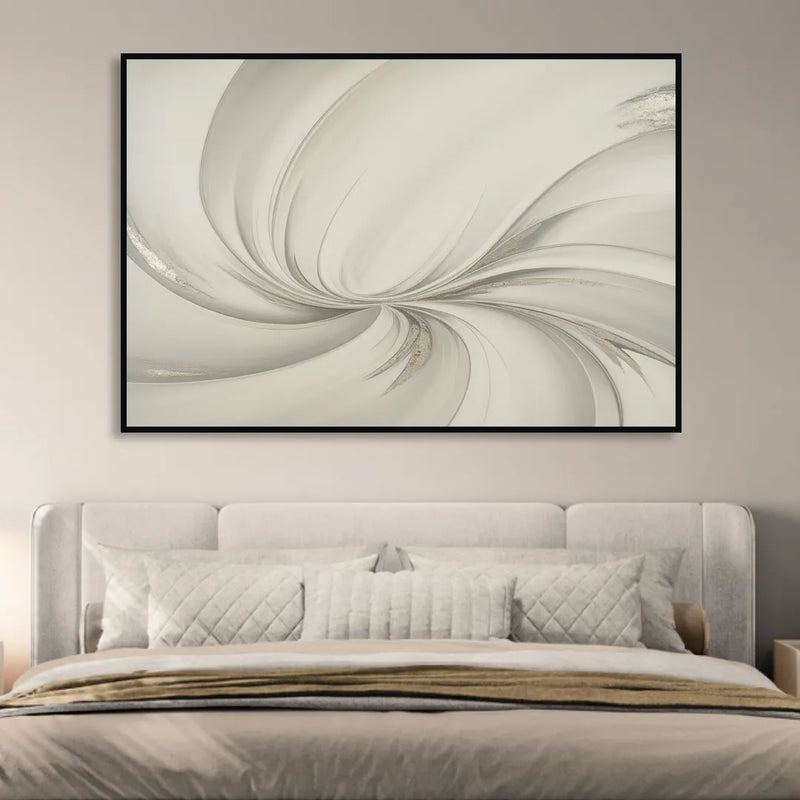 Sophisticated Swirling White Abstract Living Room - Black Canvas Wall Art