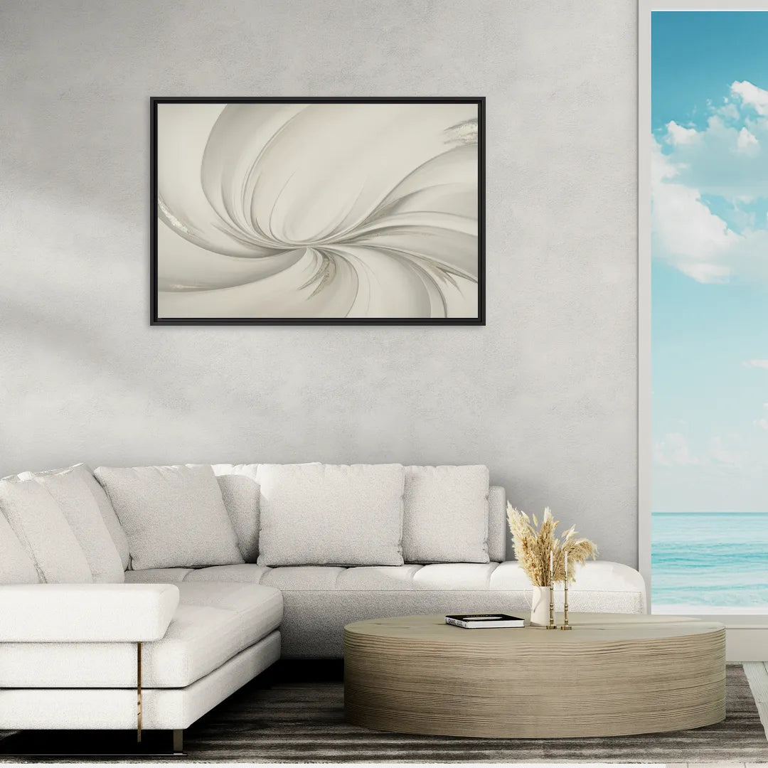Sophisticated Swirling White Abstract - Living Room Black Frame Canvas