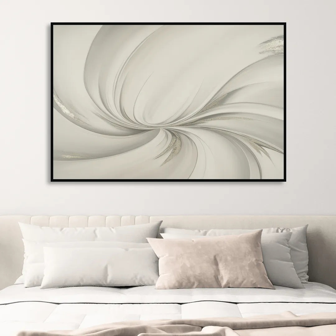 Sophisticated Swirling White Abstract Sitting Room - Black Canvas Wall Art