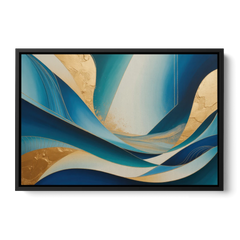 Sophisticated Tranquility Blue and Gold Abstract - Black Framed Canvas Wall Art - Front