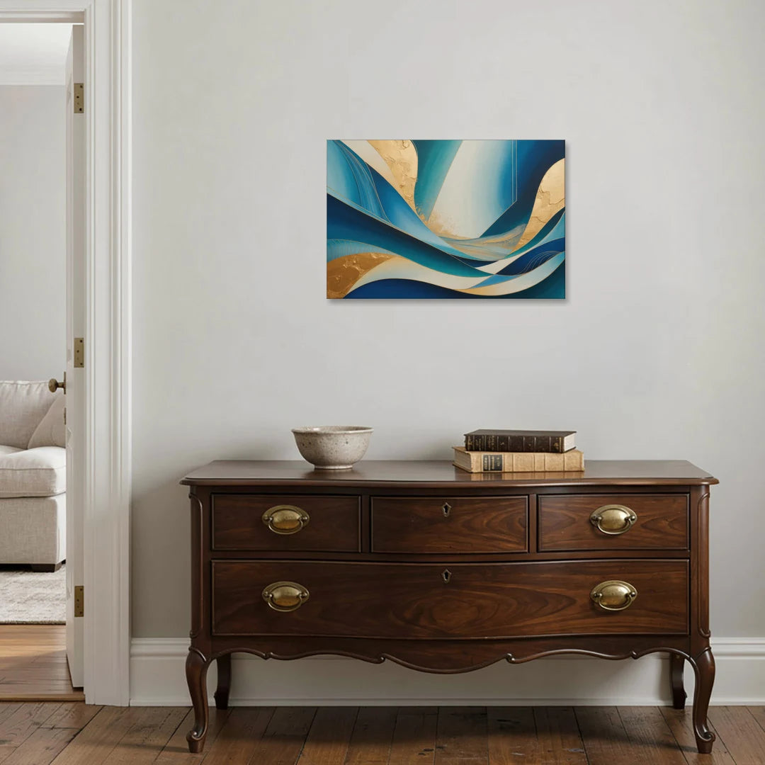 Sophisticated Tranquility Blue and Gold Abstract - Canvas Wall Art - Coffee Table - 30x20