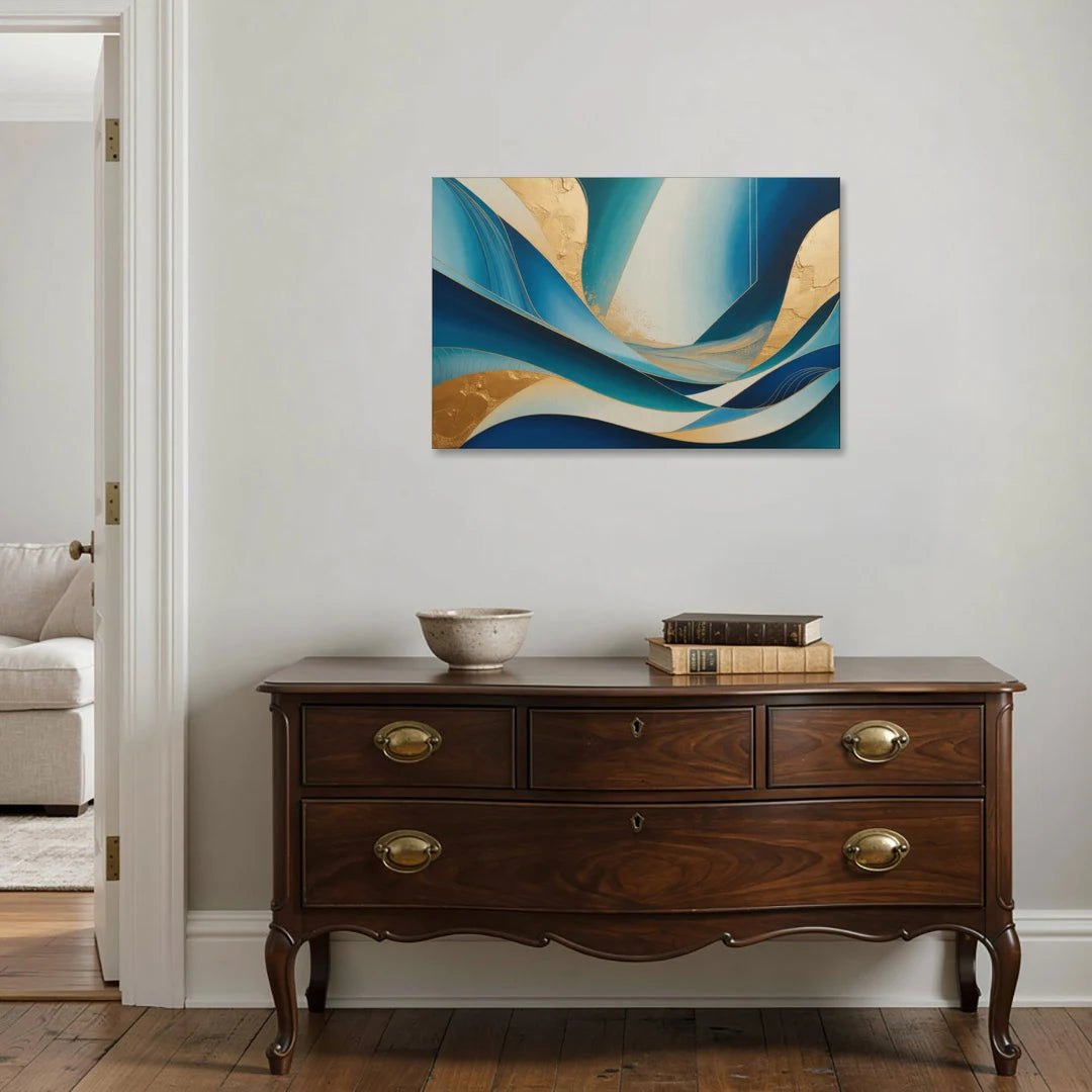 Sophisticated Tranquility Blue and Gold Abstract - Canvas Wall Art - Coffee Table - 36x24