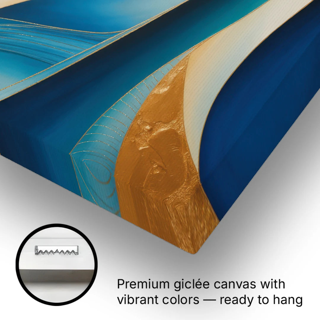 Sophisticated Tranquility Blue and Gold Abstract - Canvas Wall Art - Gallery Wrap Corner