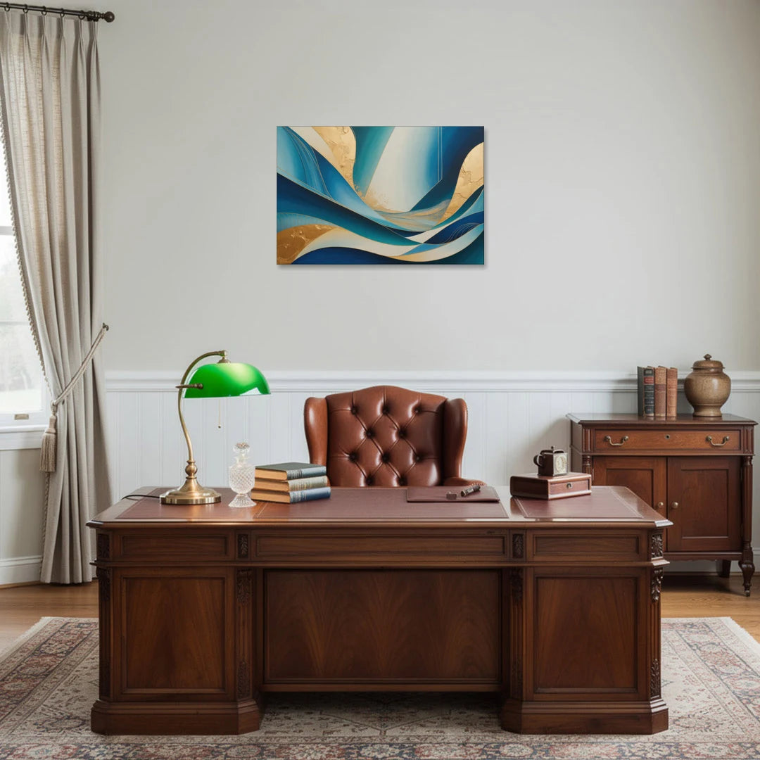 Sophisticated Tranquility Blue and Gold Abstract - Canvas Wall Art - Office - 30x20