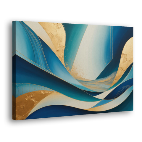 Sophisticated Tranquility Blue and Gold Abstract - Canvas Wall Art - Side