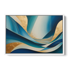 Sophisticated Tranquility Blue and Gold Abstract - White Framed Canvas Wall Art - Front