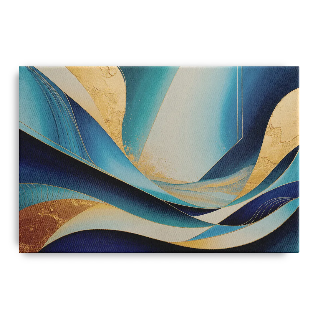 Sophisticated Tranquility Blue and Gold Abstract - Canvas Wall Art