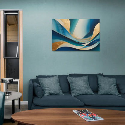 Sophisticated Tranquility Blue and Gold Abstract - Canvas Wall Art Living Room