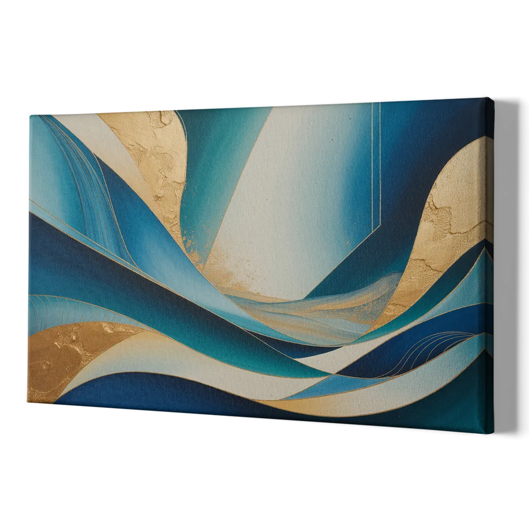 Sophisticated Tranquility Blue and Gold Abstract - Canvas Print Art Sides