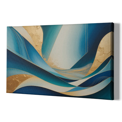Sophisticated Tranquility Blue and Gold Abstract - Canvas Print Art Sides