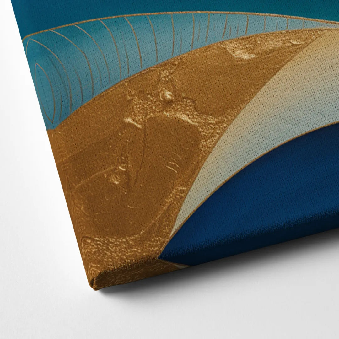 Sophisticated Tranquility Blue and Gold Abstract Canvas Close Up