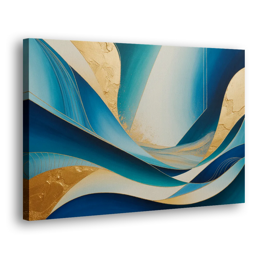 Sophisticated Tranquility Blue and Gold Abstract Side - Canvas Wall Art