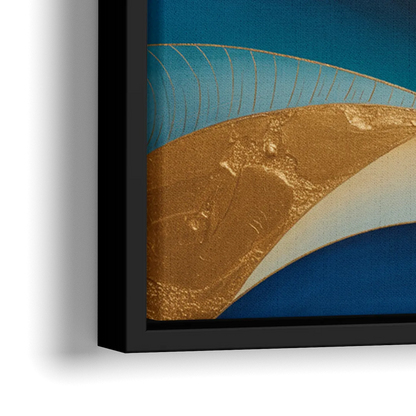 Sophisticated Tranquility Blue and Gold Abstract - Close-Up Black Frame Canvas