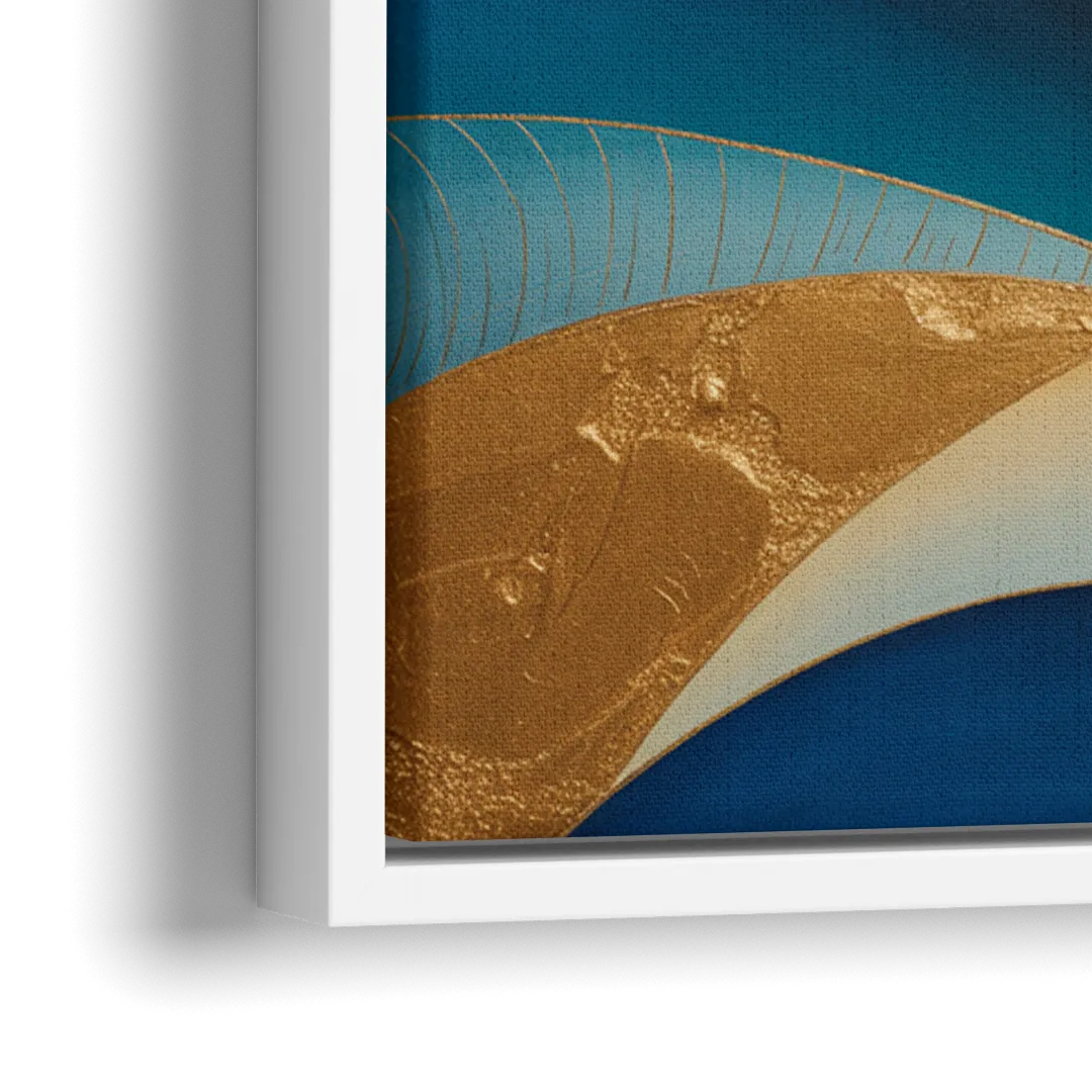 Sophisticated Tranquility Blue and Gold Abstract - Close-Up White Frame Canvas