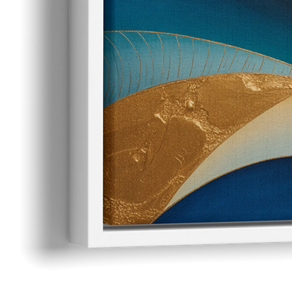 Sophisticated Tranquility Blue and Gold Abstract - Close-Up White Frame Canvas