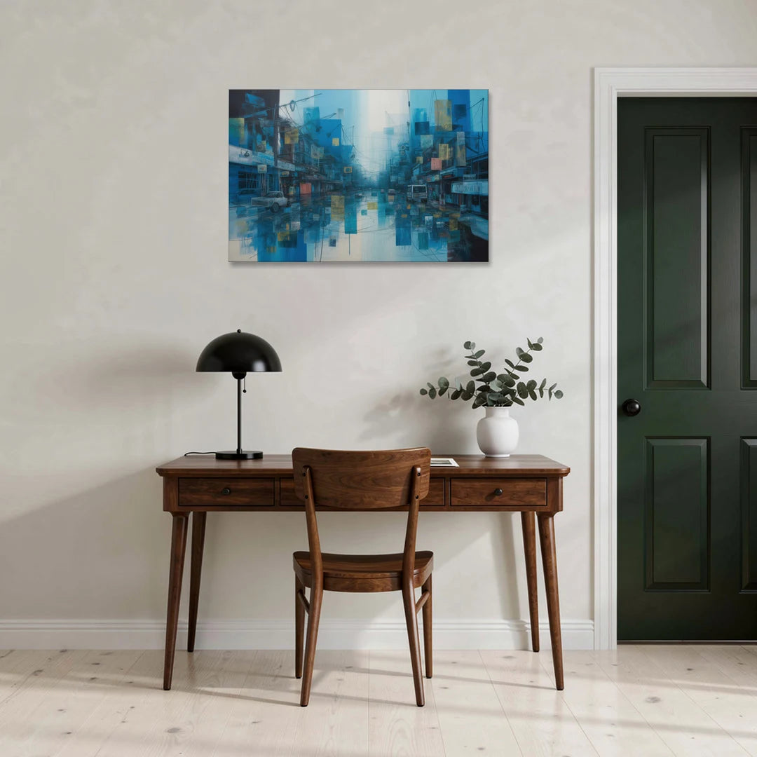 Sophisticated Urban Blue Abstract - Canvas Wall Art - Office - 36x24