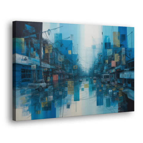 Sophisticated Urban Blue Abstract - Canvas Wall Art - Side