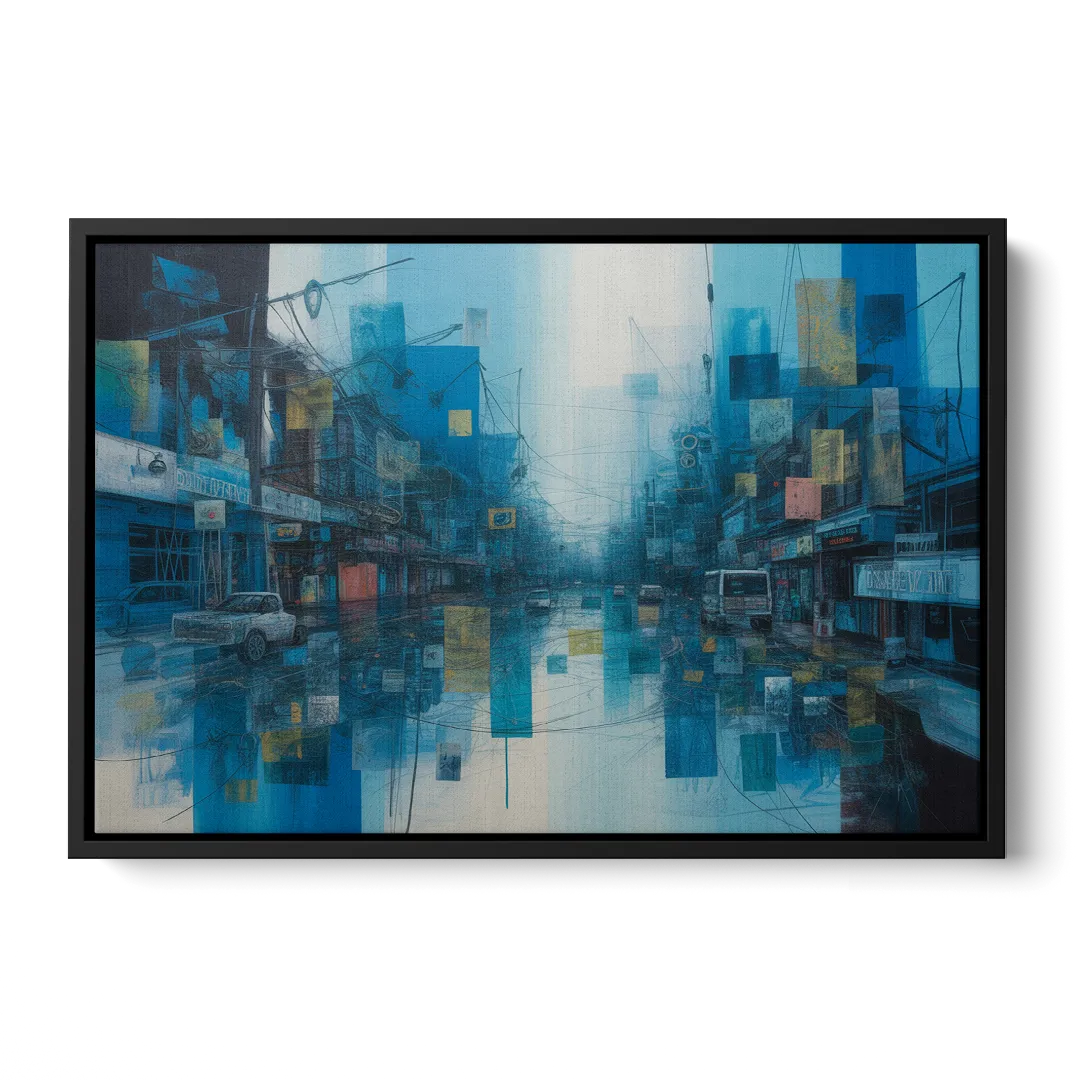 Sophisticated Urban Blue Abstract - Black Frame Canvas
