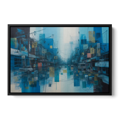 Sophisticated Urban Blue Abstract - Black Frame Canvas