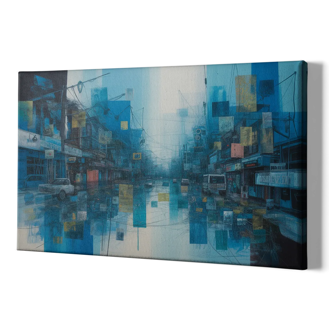 Sophisticated Urban Blue Abstract - Canvas Print Art Sides
