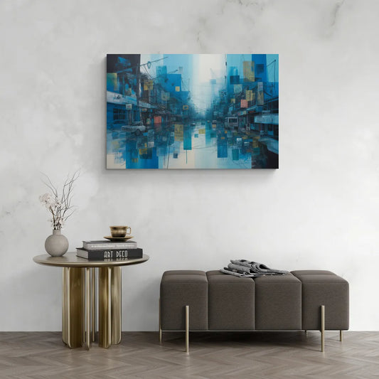 Sophisticated Urban Blue Abstract - Canvas Wall Art Living Room