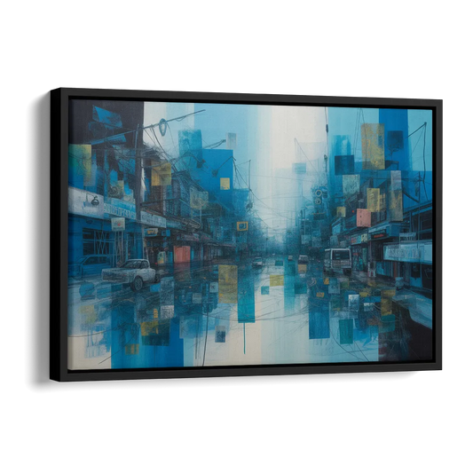 Sophisticated Urban Blue Abstract Side - Black Canvas Wall Art