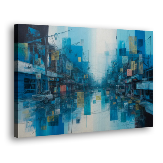 Sophisticated Urban Blue Abstract Side - Canvas Wall Art