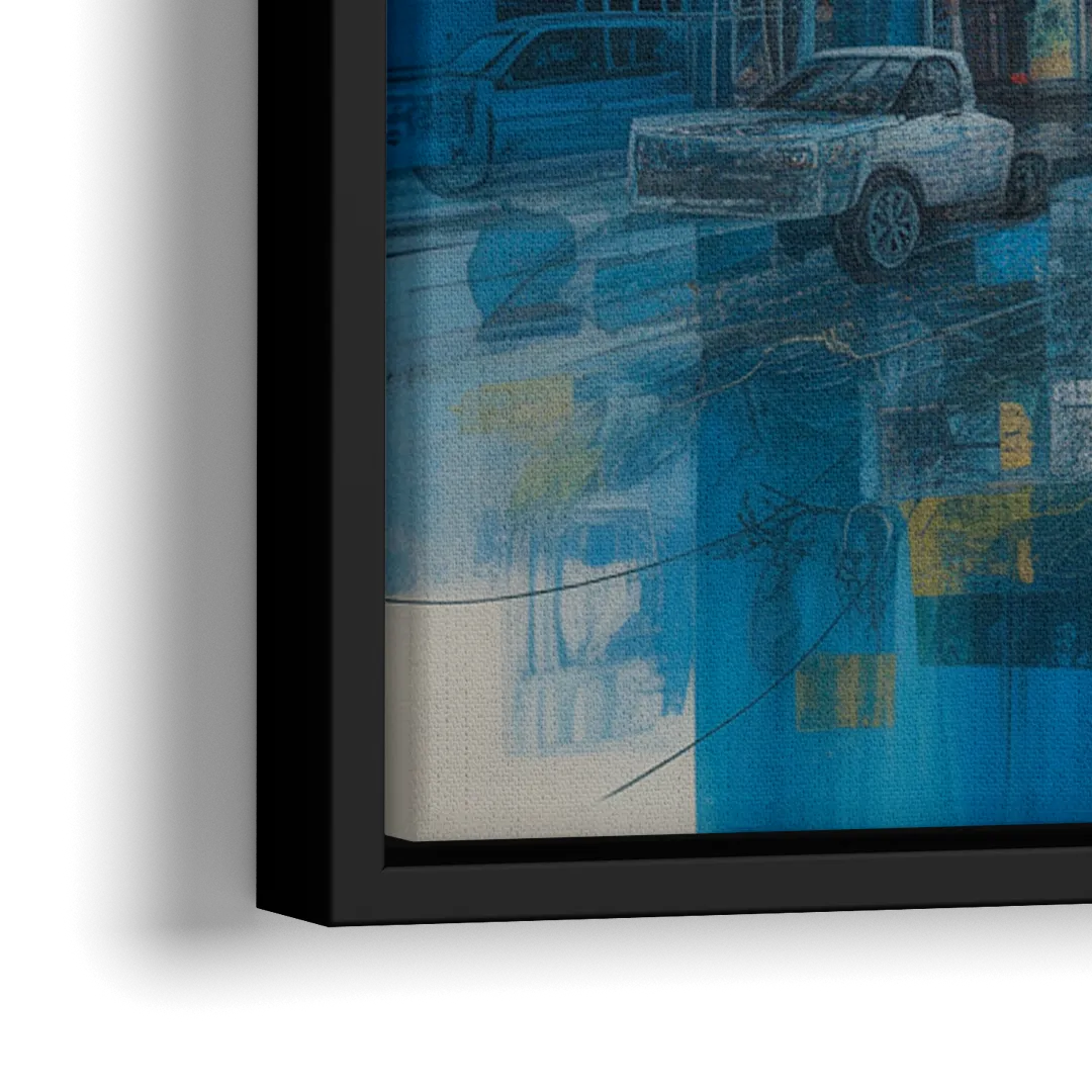 Sophisticated Urban Blue Abstract - Close-Up Black Frame Canvas