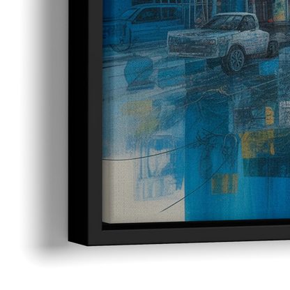 Sophisticated Urban Blue Abstract - Close-Up Black Frame Canvas
